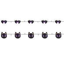 Load image into Gallery viewer, PEIDUO Halloween Purple Banner String Lights, Set of 2 with Black Cats and Bats Ornaments Purple LED Hanging Lights Battery Powered Fairy Lights Decoration for Halloween Bedroom Party Decorations