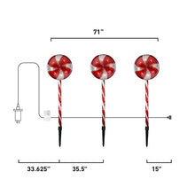 Load image into Gallery viewer, Christmas Decorations, Vanthylit 3PK Lollipops Peppermint Pathway Markers Lights with 48LT Multi-Functions Fairy Lights Christmas Lawn Candy Cane Stake Lights for Outdoor Decorations