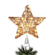 Load image into Gallery viewer, Vanthylit Christmas Tree Topper Pre Lit Tree Star Topper Light up Rattan Natural Star Treetop Mains Powered with 40 Warm White LEDs Xmas Tree Decorations for Christmas New Year Holiday Home decor
