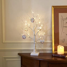 Load image into Gallery viewer, EAMBRITE 2FT 24LT White Birch Twig Tree Lights Tabletop Gift Cards Mothers's Day Tree with Ornaments Home Decoration Warm White Lamp LED
