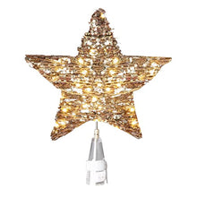 Load image into Gallery viewer, PEIDUO Christmas Rattan Star Tree Topper Adapter Plug in with 40 Warm White Lights Rustic LED Light Up Tree Topper Decoration for Christmas Tree