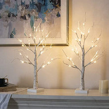 Load image into Gallery viewer, Set of 2-Vanthylit White Christmas Tree with Lights 2FT Tabletop Birch Tree with 24 Warm White LEDs Battery Operated Light up Twig Tree for Home Party Wedding Easter Christmas Decoration