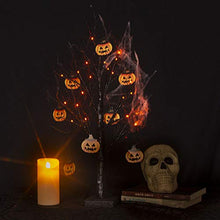 Load image into Gallery viewer, EAMBRITE 2FT Black Glitter Spooky Tree Light with 24 LED Orange Lights and 8 Pcs Pumpkin Accessories for Halloween Decoration Battery Operated Indoor Decoration(UL Certified)