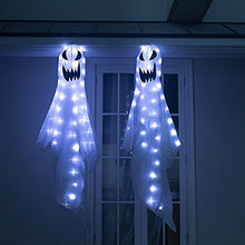 Load image into Gallery viewer, Vanthylit Set of 2 Hanging Ghosts Halloween Outdoor Decoration with 80 Cool White LED Lights Spooky Lighted Windsock for Halloween Party Patio Yard Porch