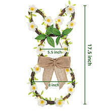 Load image into Gallery viewer, Vanthylit Easter Bunny Wreath, LED Lighted Rattan Spring Wreath Battery Operated with Linen Bow and Flower Vines Light up Easter Decoration for Front Door Window Wall Home Party
