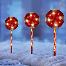 Load image into Gallery viewer, Christmas Decorations, Vanthylit 3PK Lollipops Peppermint Pathway Markers Lights with 48LT Multi-Functions Fairy Lights Christmas Lawn Candy Cane Stake Lights for Outdoor Decorations