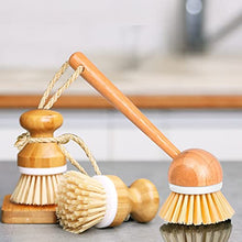 Load image into Gallery viewer, EAMBRITE Scrub Brushes Bamboo Dish Brush Wooden Cleaning Scrubbers Set for Pots Pans Kitchen Sink Vegetables Washing, Set of 3