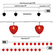 Load image into Gallery viewer, EAMBRITE Set of 2 10LT Red Heart String Lights Battery Operated for Bedroom Wedding Love Anniversary