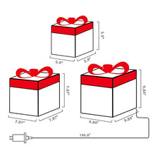 Load image into Gallery viewer, PEIDUO Christmas Lighted Gift Boxes, Set of 3, Outdoor Present Decorations, Under The Tree Packages for Indoor Holiday Party Weddings Yard and Home Ornament Décor