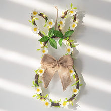 Load image into Gallery viewer, EAMBRITE Easter Bunny Wreath with Linen Bow 25LT Spring Wreath for Front Door Wall Window with Lights Home Decor Battery Operated and Timer (17.5”)