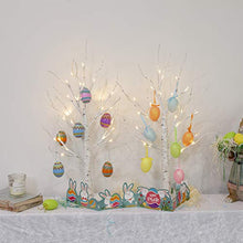 Load image into Gallery viewer, PEIDUO Easter Egg Tree Lighted White Birch Easter Tree Egg Ornament Tree with 10 Easter Egg Lighted Easter Tree with Timer 24LT Warm White Battery Powered, 2FT Egg Tree for Easter Decor