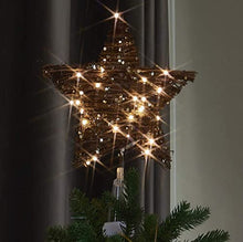 Load image into Gallery viewer, PEIDUO Christmas Rattan Star Tree Topper Adapter Plug in with 40 Warm White Lights Rustic LED Light Up Tree Topper Decoration for Christmas Tree