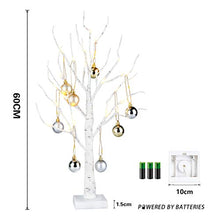 Load image into Gallery viewer, Eambrite Small White Christmas Tree Lights with 8 Ornamental Baubles Battery Operated Twig Tree Tabletop Decoration for Home Party Wedding(60cm/2ft, upgraded)