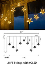 Load image into Gallery viewer, EAMBRITE Stars Window Curtain Lights 90 Warm White LED 9-Stars Curtain String Lights Twinkle String Lights for Home Wedding Patio Backdrop Christmas Decorations