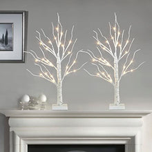 Load image into Gallery viewer, Vanthylit Tabletop Christmas Tree, White Birch Tree with LED Lights- Set of 2, Warm White Small Tree Lights Battery Powered Timer, Lighted Tree for Mantle Christmas Decorations (2FT, 24LED)