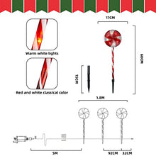 Load image into Gallery viewer, Vanthylit 3PK Peppermint Pathway Markers with 48LT Multi-Functions Fairy Lights Christmas Lawn Candy Cane Stake Lights for Outdoor Decorations