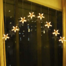 Load image into Gallery viewer, EAMBRITE Stars Window Curtain Lights 80 Warm White LED 8-Stars Curtain String Lights Twinkle String Lights for Home Patio Wedding Backdrop Christmas Decorations