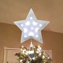 Load image into Gallery viewer, EAMBRITE 27cm Weihnachtsbaumspitze Stern Doppelschicht Christbaumspitzen Silberner Glitzer Weihnachtsstern Künstlich Kaltweiß LED Weihnachtsdeko Netzbetrieben Funkelnde Sternlichter für Weihnachtsbaum