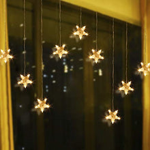 Load image into Gallery viewer, EAMBRITE Stars Window Curtain Lights 90 Warm White LED 9-Stars Curtain String Lights Twinkle String Lights for Home Wedding Patio Backdrop Christmas Decorations