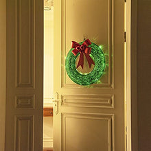 Load image into Gallery viewer, EAMBRITE Light up Christmas Wreath Decorations with 40 Green LEDs Battery Powered Front Door Wreath with Red Bow and Berries Hanging Garland for St Patrick's Day Winter Wall Decor 47cm – Large, Green