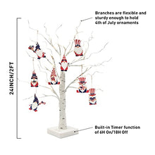 Load image into Gallery viewer, PEIDUO 4th of July Decorations for Home, Set of 2 Artificial Tree with 4th of July Accessories, Battery Powered Patriotic Decorations with Timer, Lighted Birch Tree with LED Lights (2FT Warm White)