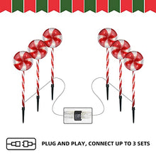 Load image into Gallery viewer, Vanthylit 3PK Peppermint Pathway Markers with 48LT Multi-Functions Fairy Lights Christmas Lawn Candy Cane Stake Lights for Outdoor Decorations