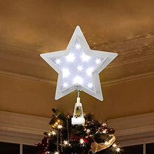 Load image into Gallery viewer, EAMBRITE 27cm Weihnachtsbaumspitze Stern Doppelschicht Christbaumspitzen Silberner Glitzer Weihnachtsstern Künstlich Kaltweiß LED Weihnachtsdeko Netzbetrieben Funkelnde Sternlichter für Weihnachtsbaum