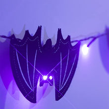 Load image into Gallery viewer, PEIDUO Halloween Purple Banner String Lights, Set of 2 with Black Cats and Bats Ornaments Purple LED Hanging Lights Battery Powered Fairy Lights Decoration for Halloween Bedroom Party Decorations
