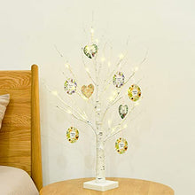 Load image into Gallery viewer, EAMBRITE 2FT 24LT White Birch Twig Tree Lights Tabletop Gift Cards Mothers's Day Tree with Ornaments Home Decoration Warm White Lamp LED