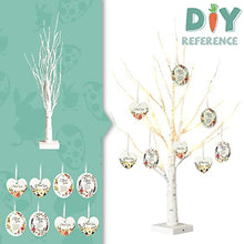 Load image into Gallery viewer, EAMBRITE 2FT 24LT White Birch Twig Tree Lights Tabletop Gift Cards Mothers's Day Tree with Ornaments Home Decoration Warm White Lamp LED