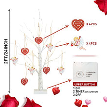 Load image into Gallery viewer, PEIDUO Valentines Day Decor, Lighted Valentine Tree with 8 Hanging Ornaments Battery Powered Timer, Valentines Day Decorations for The Home Indoor Bedroom Wedding Party (2FT Warm White Lights)