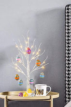 Load image into Gallery viewer, EAMBRITE Weißer Oster Baum mit bunten Eiern, Batterie betriebener Zweigbaum mit Lichtern, Oster Geschenke für Kinder (60 cm/24 LEDs)