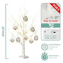 Load image into Gallery viewer, EAMBRITE 2FT 24LT White Birch Twig Tree Lights Tabletop Gift Cards Mothers's Day Tree with Ornaments Home Decoration Warm White Lamp LED