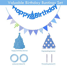 Load image into Gallery viewer, EAMBRITE Blue Happy Birthday Banners boys Birthday Buntings with Battery Fairy Lights Birthday Decorations Kit Party Supplies for Birthday Party Décor