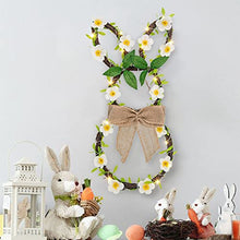 Load image into Gallery viewer, Vanthylit Easter Bunny Wreath, LED Lighted Rattan Spring Wreath Battery Operated with Linen Bow and Flower Vines Light up Easter Decoration for Front Door Window Wall Home Party