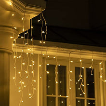 Load image into Gallery viewer, DELICHTER LED deko, 320 LEDs Eisregen Lichterketten mit 8 Modis, Strombetrieb für innen und außen, Garten, Rasen, Dach, Haus, Weihnchten(Warmweiß)