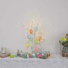 Load image into Gallery viewer, PEIDUO Easter Egg Tree Lighted White Birch Easter Tree Egg Ornament Tree with 10 Easter Egg Lighted Easter Tree with Timer 24LT Warm White Battery Powered, 2FT Egg Tree for Easter Decor