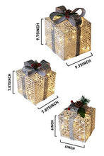 Load image into Gallery viewer, EAMBRITE Set of 3 48LT Christmas Glittering Gift Boxes Lighted with Bows Present Boxes for Christmas Tree Weddings Yard Home Holiday Art Decorations (White and Silver)
