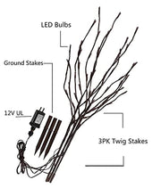 Load image into Gallery viewer, Vanthylit 3PK 30" Brown Lighted Twig Branches Pathway Light 60 LED Warm White Bulbs for Outdoor and Indoor