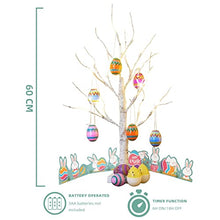 Load image into Gallery viewer, EAMBRITE Weißer Oster Baum mit bunten Eiern, Batterie betriebener Zweigbaum mit Lichtern, Oster Geschenke für Kinder (60 cm/24 LEDs)
