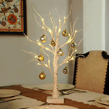 Load image into Gallery viewer, Eambrite Small White Christmas Tree Lights with 8 Ornamental Baubles Battery Operated Twig Tree Tabletop Decoration for Home Party Wedding(60cm/2ft, upgraded)