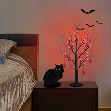 Load image into Gallery viewer, EAMBRITE 2FT Halloween Spooky Tree with Lights Battery Operated Light up Indoor Halloween Decorations with Spiders Small Black Twig Tree Gifts for Kids