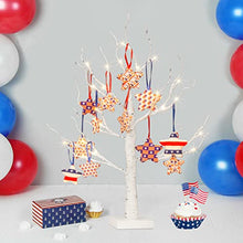 Load image into Gallery viewer, PABIPABI 4th of July Display Tree with 12 Fabric Pentagrams, Battery Operated Patriotic Table Decor Tree with Timer for Independence Memorial Day Labor Day Home Party Office Decor(Warm White)