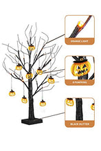 Load image into Gallery viewer, EAMBRITE 2FT Black Glitter Spooky Tree Light with 24 LED Orange Lights and 8 Pcs Pumpkin Accessories for Halloween Decoration Battery Operated Indoor Decoration(UL Certified)