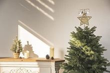 Load image into Gallery viewer, EAMBRITE Christmas Animated Tree Topper, Rotating Carousel Tree Topper, Gold Star Treetop Light with Deer Pulling Sleigh Pendants Christmas Decoratons