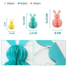Load image into Gallery viewer, Eambrite 6PCS Easter Hanging Decorations Spring Honeycomb Paper Ball Easter Bunny Decorations, Easter Tree Decorations Hanging Paper Ornaments for Home Party (Pink, Blue, Yellow)