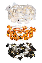 Load image into Gallery viewer, EAMBRITE Halloween Lights Set of 3 Themed Fairy Lights with 30 LED Pumpkin Bat and Ghost Indoor Halloween Decorations Battery Powered with 8 Lighting Modes Waterproof Decor for Indoor and Outdoor
