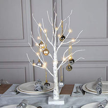 Load image into Gallery viewer, Eambrite Small White Christmas Tree Lights with 8 Ornamental Baubles Battery Operated Twig Tree Tabletop Decoration for Home Party Wedding(60cm/2ft, upgraded)