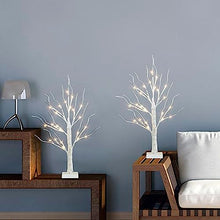 Load image into Gallery viewer, Vanthylit Tabletop Christmas Tree, White Birch Tree with LED Lights- Set of 2, Warm White Small Tree Lights Battery Powered Timer, Lighted Tree for Mantle Christmas Decorations (2FT, 24LED)