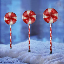 Load image into Gallery viewer, Vanthylit 3PK Peppermint Pathway Markers with 48LT Multi-Functions Fairy Lights Christmas Lawn Candy Cane Stake Lights for Outdoor Decorations